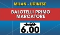 Milan Udinese: quota Balotelli primo marcatore, 6.00 su William Hill
