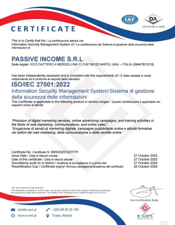 Hub Affiliations ha ottenuto la certificazione ISO 27001:2022 