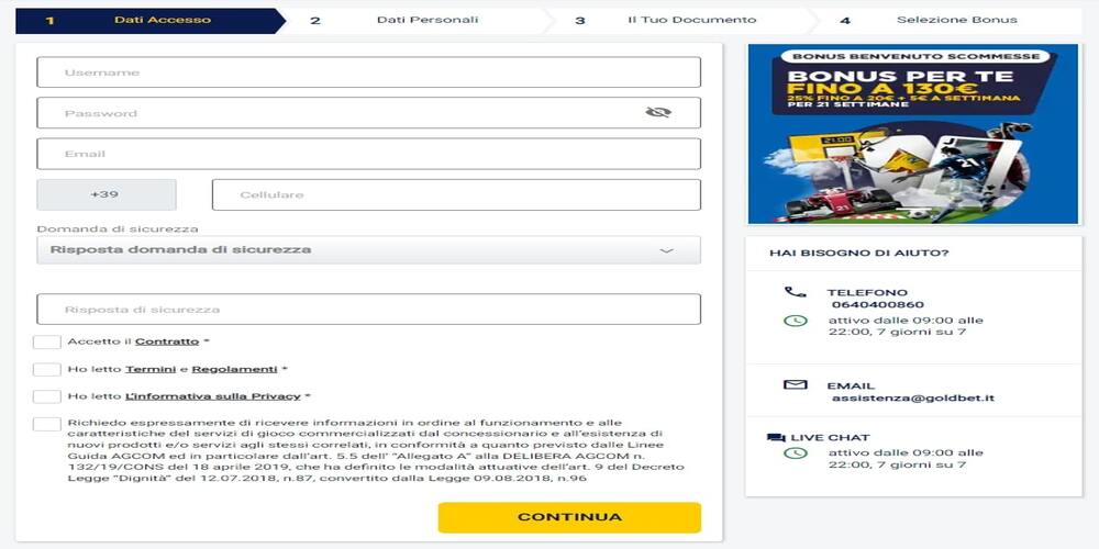 Goldbet Modulo Registrazione