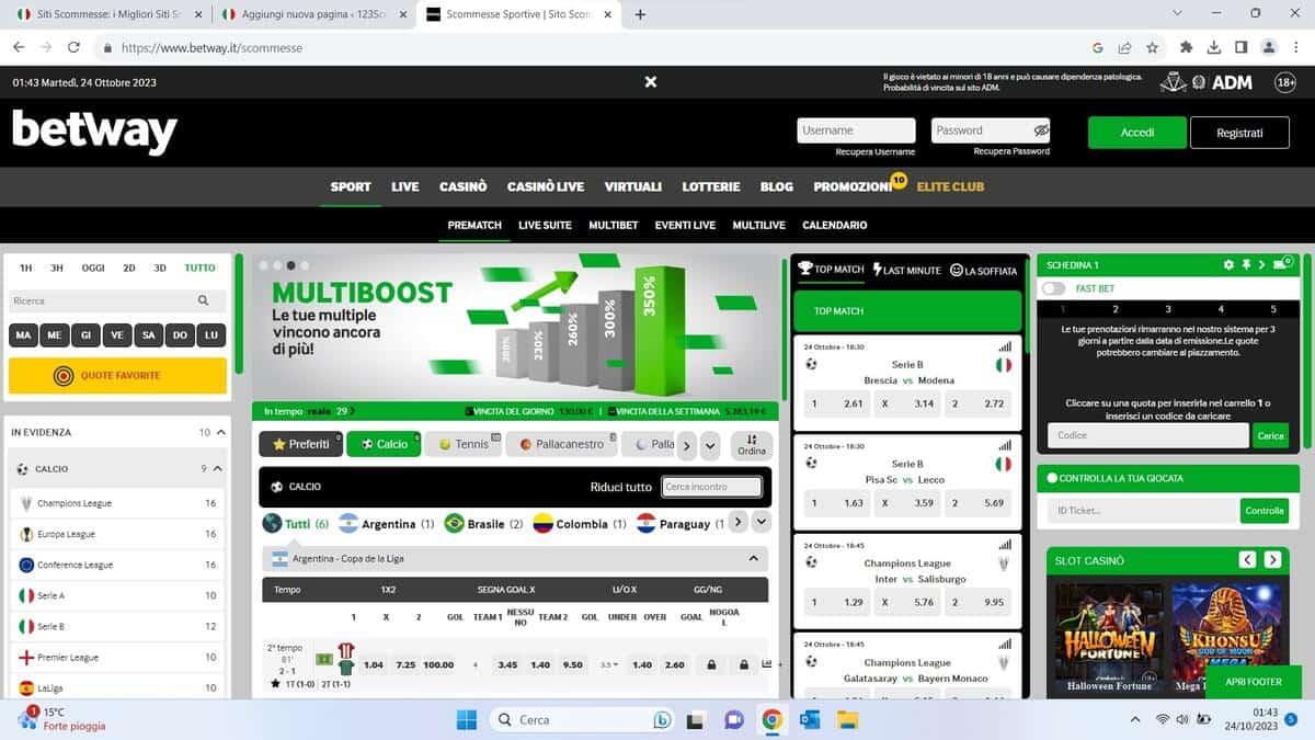 Betway Sport, tipologie di giocata