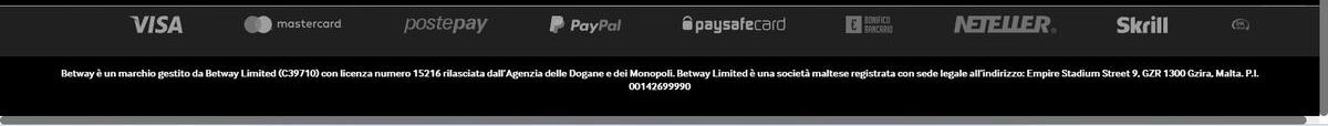 Betway, Deposito e Prelievo