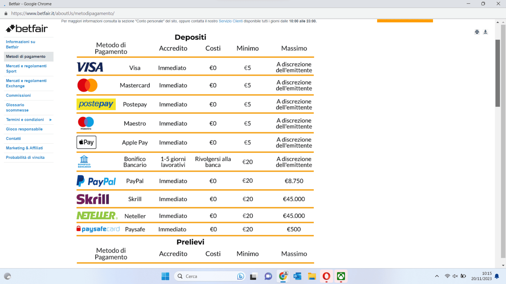 Betfair Depositi