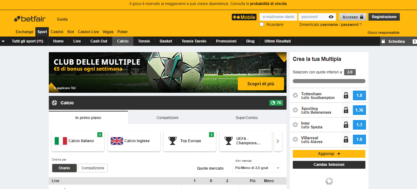 betfair scommesse