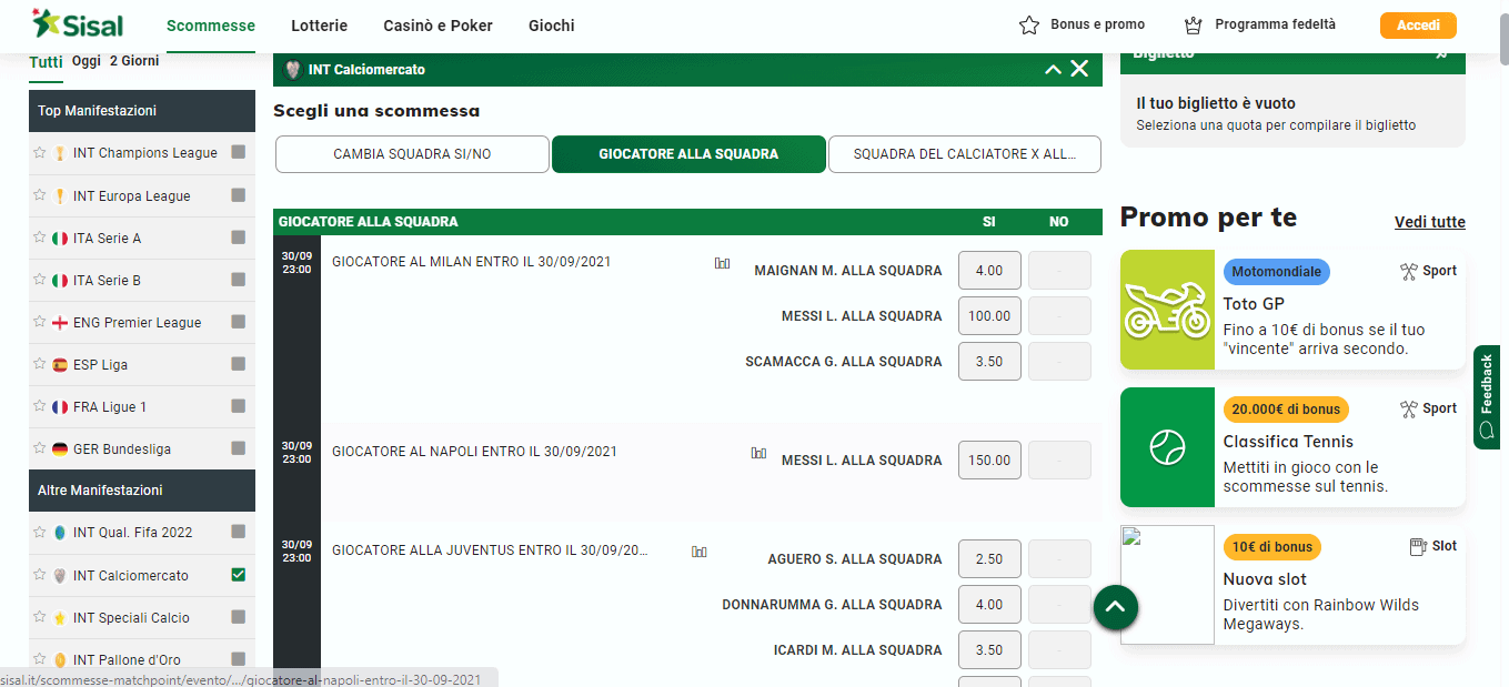 scommesse calciomercato