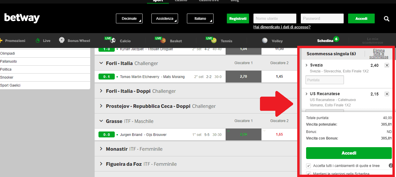 sistemi scommesse betway