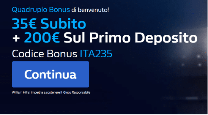 bonus di benvenuto william hill