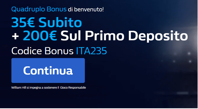 bonus di benvenuto william hill