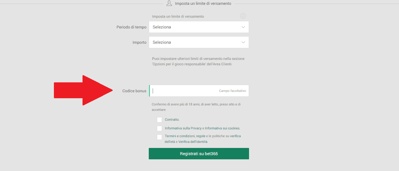 codice bonus bet365