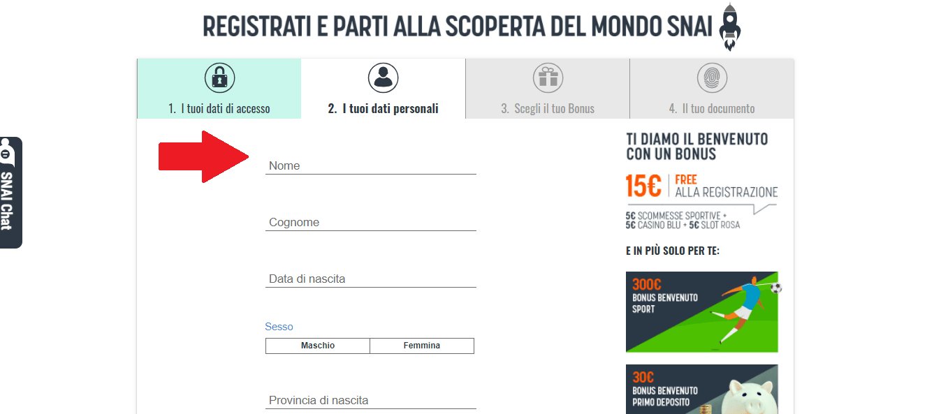 Snai pagina registrazione