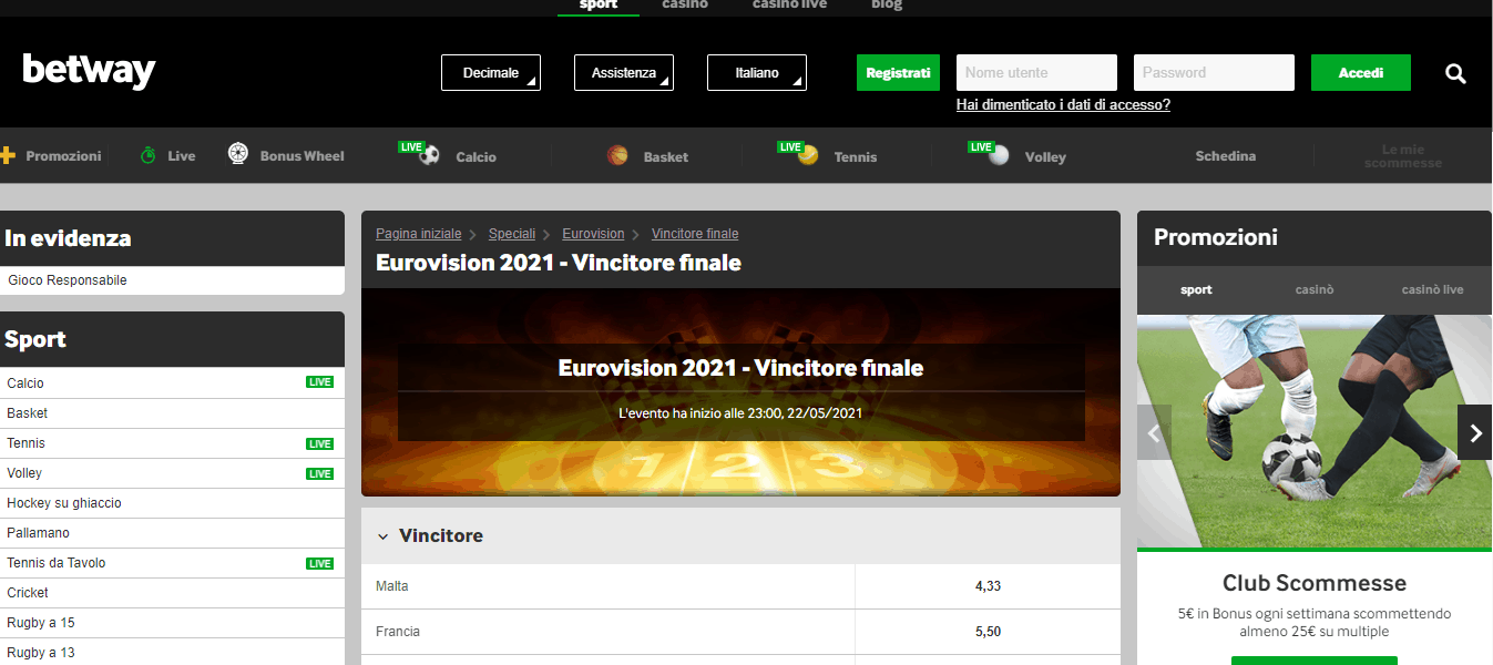 Eurovision Betway