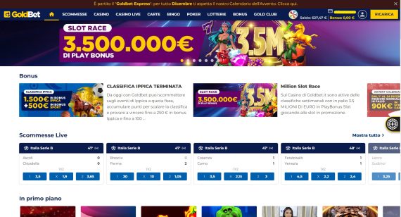 pagina principale casinò Goldbet con premi e bonus