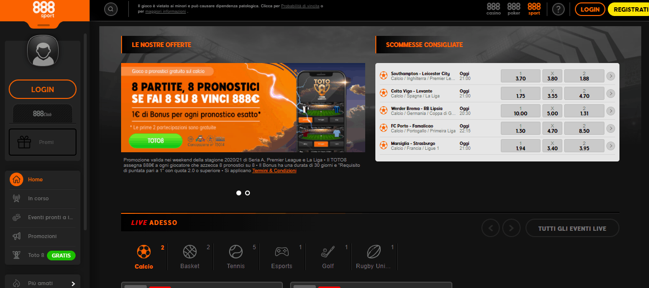 home recensione 888sport