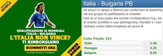 Italia Bulgaria: l'offerta di Paddy Power