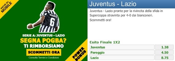 Juventus Lazio: l'offerta di Paddy Power