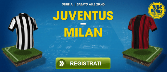 Juventus Milan: pronostici e bonus 100 euro William Hill