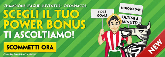 Juventus Olympiakos: bonus scommesse Paddy Power