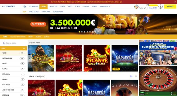 home page casinò Lottomatica che accetta carta di credito