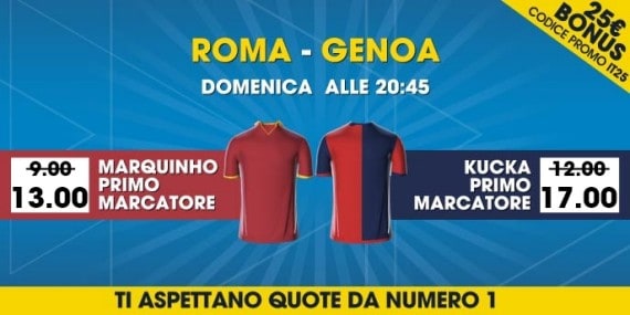 Quote e scommesse sul primo marcatore in Roma Genoa
