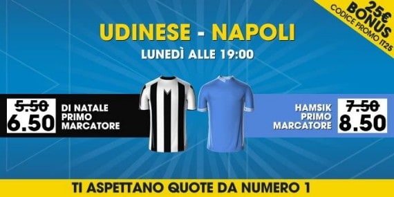 Quote e scommesse sul primo marcatore di Udinese Napoli