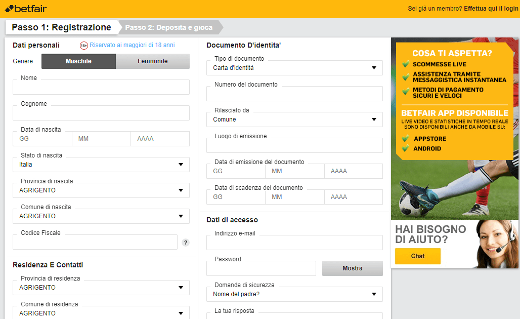 betfair registrazione