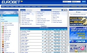 Schermata scommesse del sito Eurobet.it