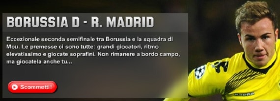 Scommesse su Borussia Dortmund Real Madrid, Unibet