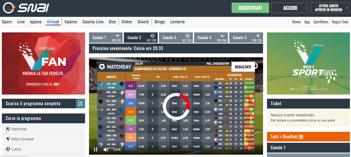 scommesse virtuali snai