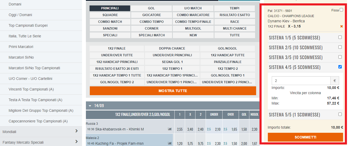 sistema con errore scommesse 2