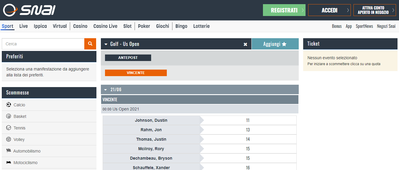 scommesse golf