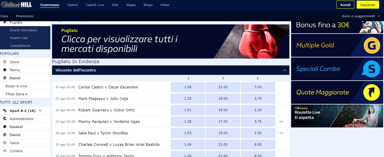 william hill boxe pugilato